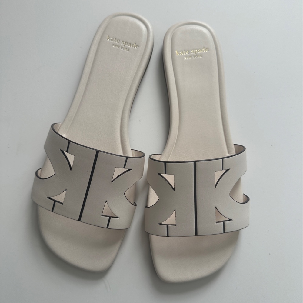 Kate Spade Duo Slide Flat Sandals Cream NWT/NIB